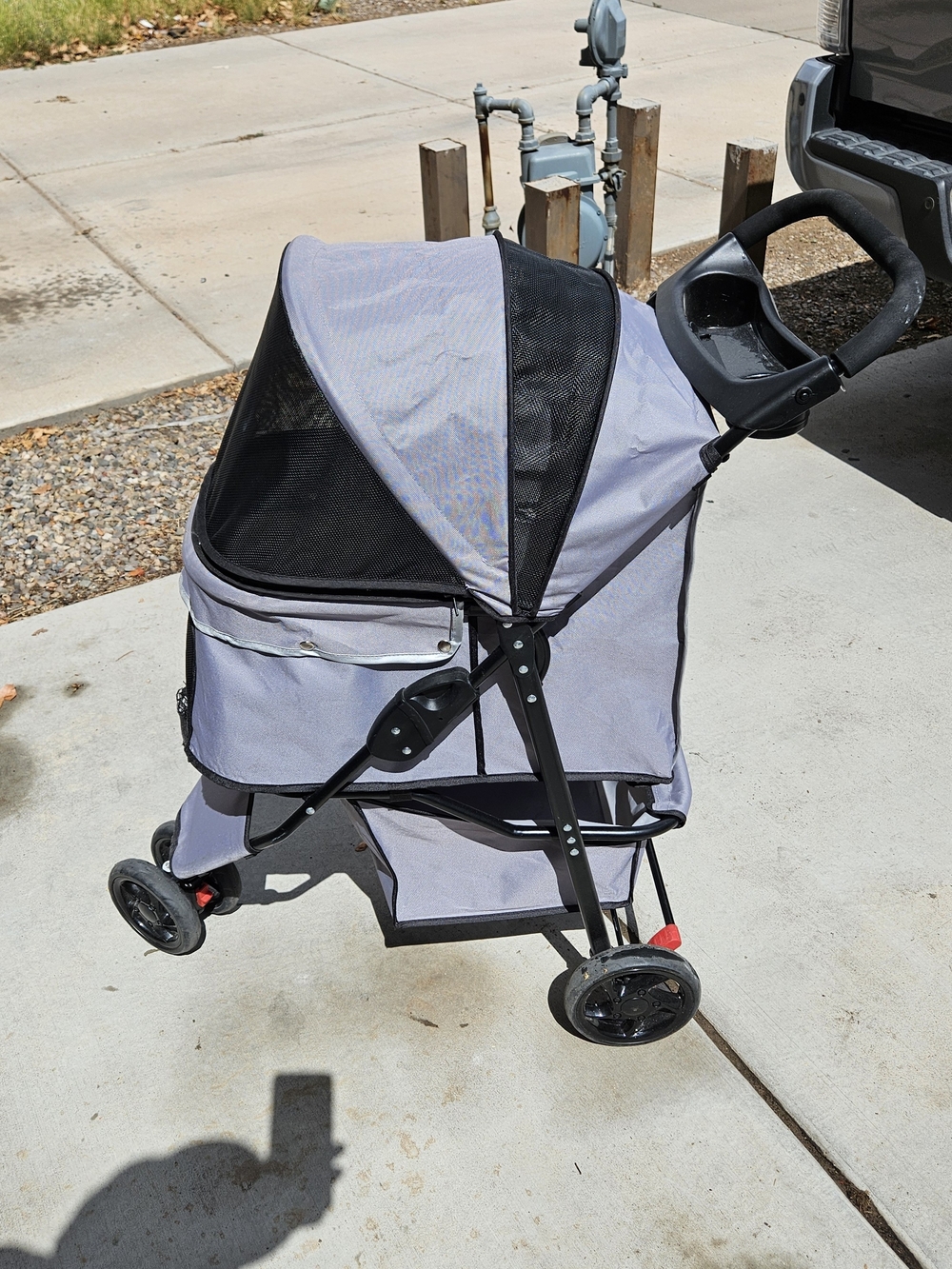 Pet Stroller - Gray Canopy Dog Stroller with Mesh Ventilation